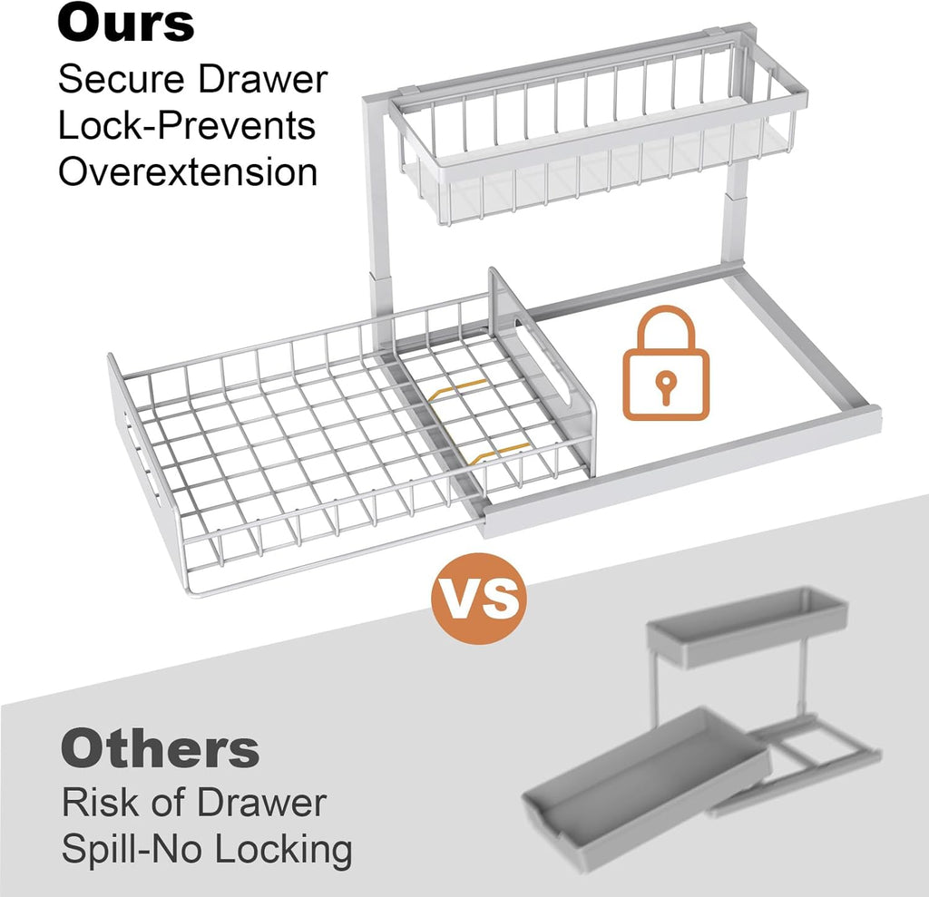 REALINN Under Sink Organizer 2 Tier Slide Out Shelf White