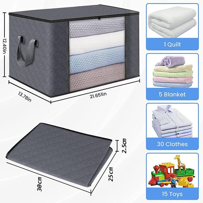 QHOHQ 90L Storage Bags 2 Pack Foldable Closet Organizer Containers Gray