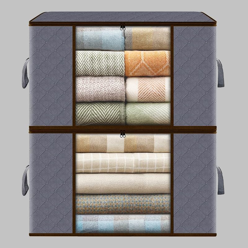 QHOHQ 90L Storage Bags 2 Pack Foldable Closet Organizer Containers Gray