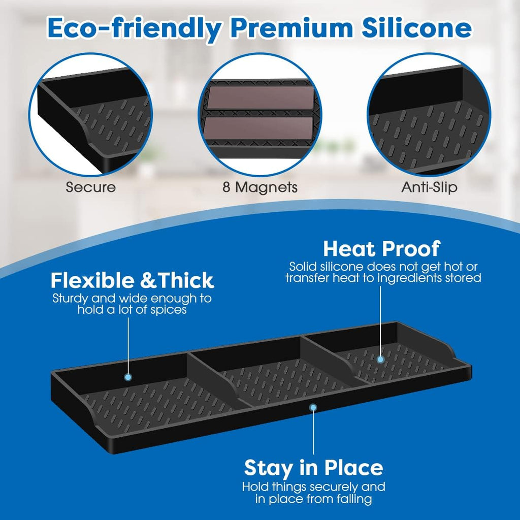 Hydream 30 Inch Magnetic Stove Shelf Silicone Spice Rack Black