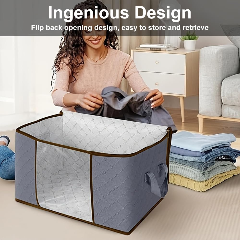 QHOHQ 90L Storage Bags 2 Pack Foldable Closet Organizer Containers Gray