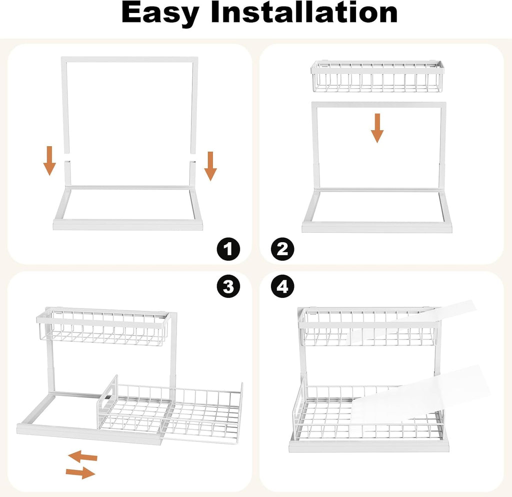 REALINN Under Sink Organizer 2 Tier Slide Out Shelf White