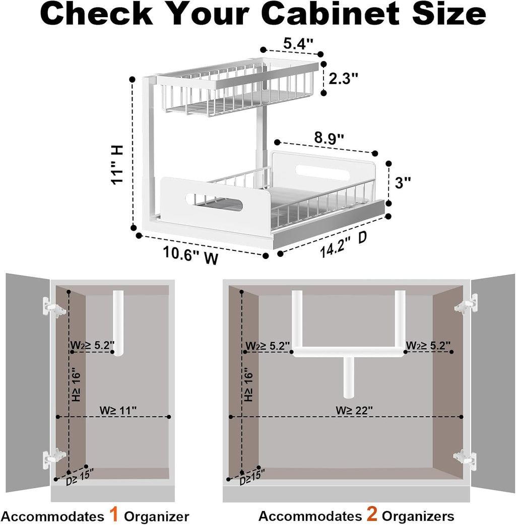 REALINN Under Sink Organizer 2 Tier Slide Out Shelf White