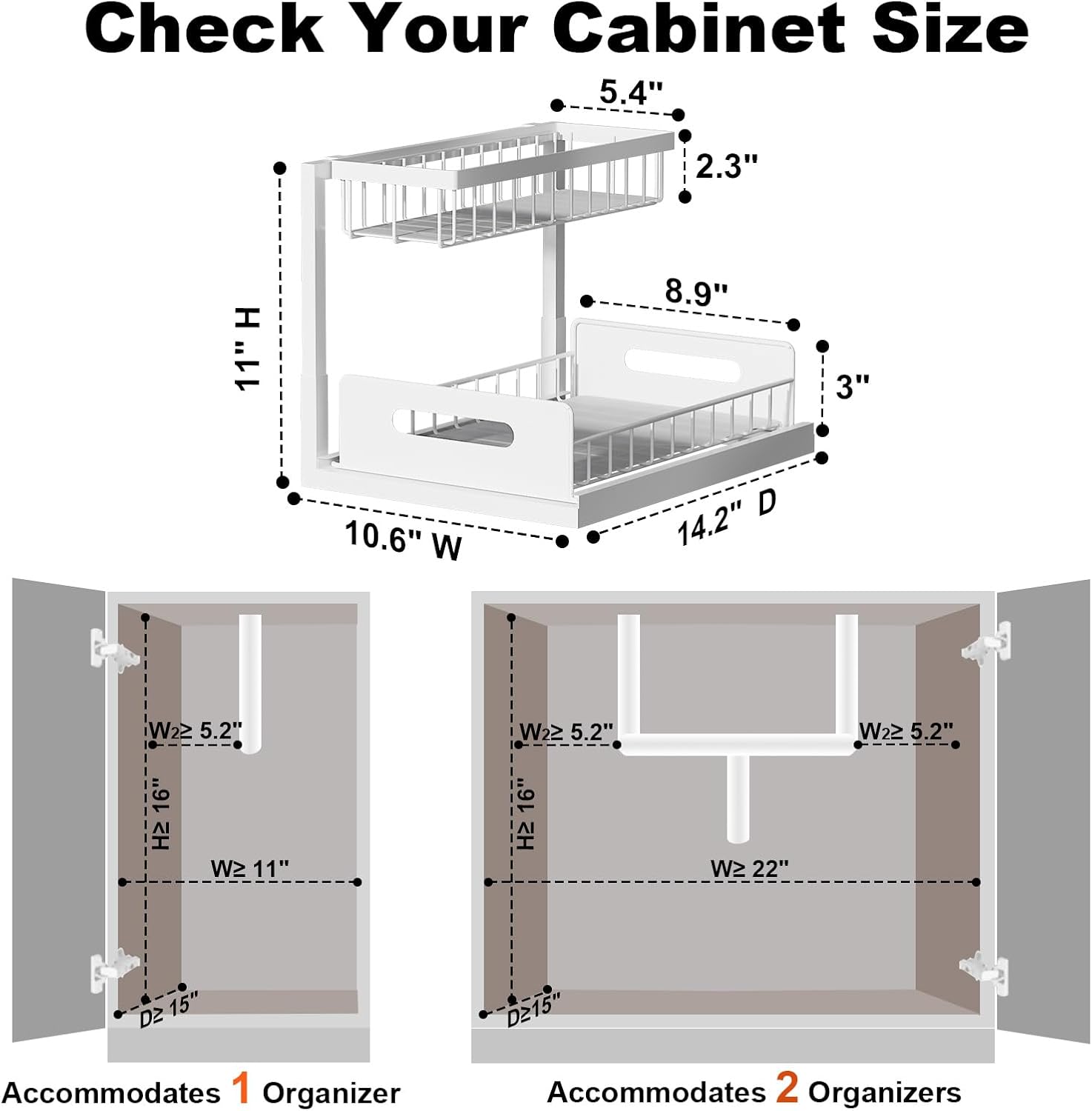 REALINN Under Sink Organizer 2 Tier Slide Out Shelf White