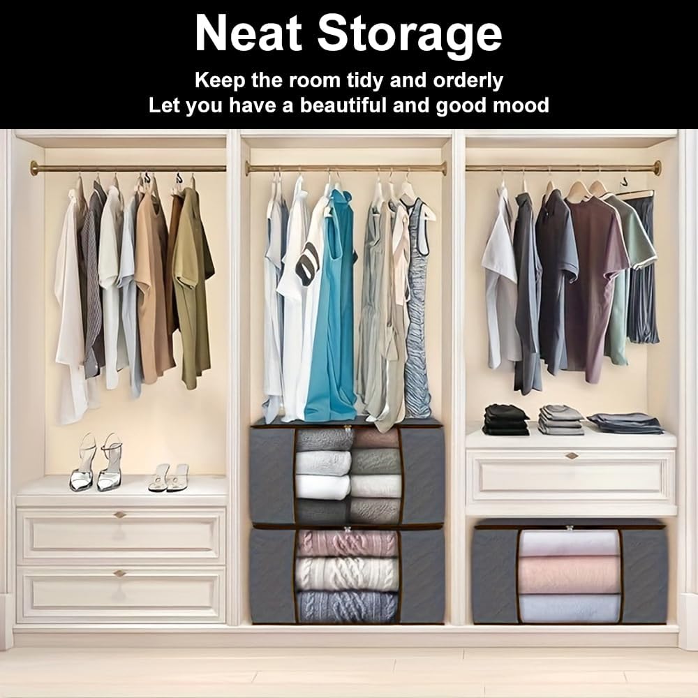 QHOHQ 90L Storage Bags 2 Pack Foldable Closet Organizer Containers Gray