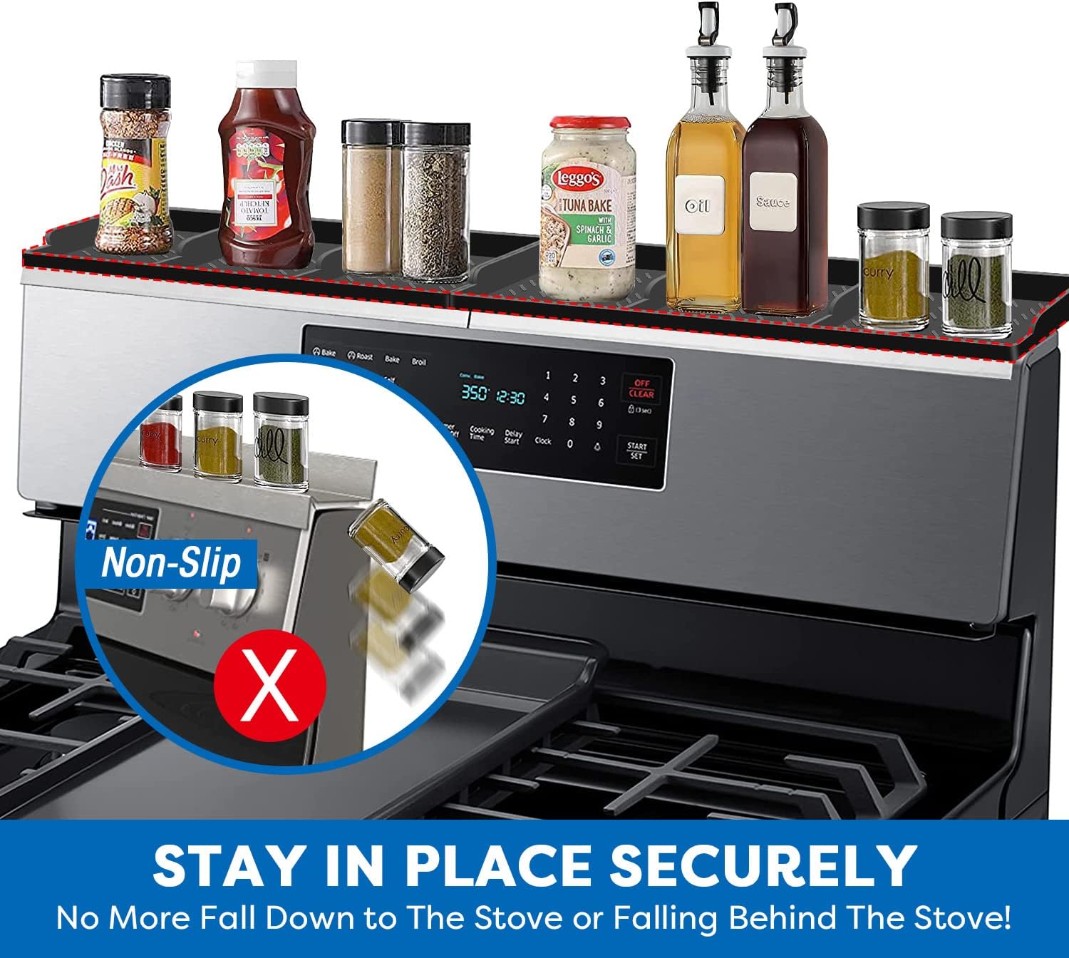 Hydream 30 Inch Magnetic Stove Shelf Silicone Spice Rack Black