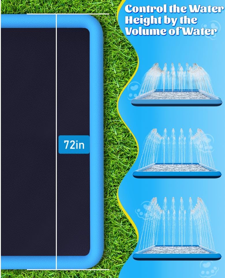 Raxurt Splash Pad 72in Non-Slip Sprinkler for Kids and Dogs Blue