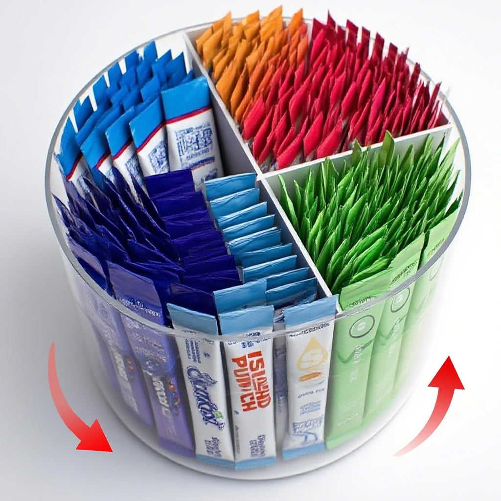 TIMVIEA 360° Spinning Drink Packet Organizer Clear 4-Section BPA-Free Plastic