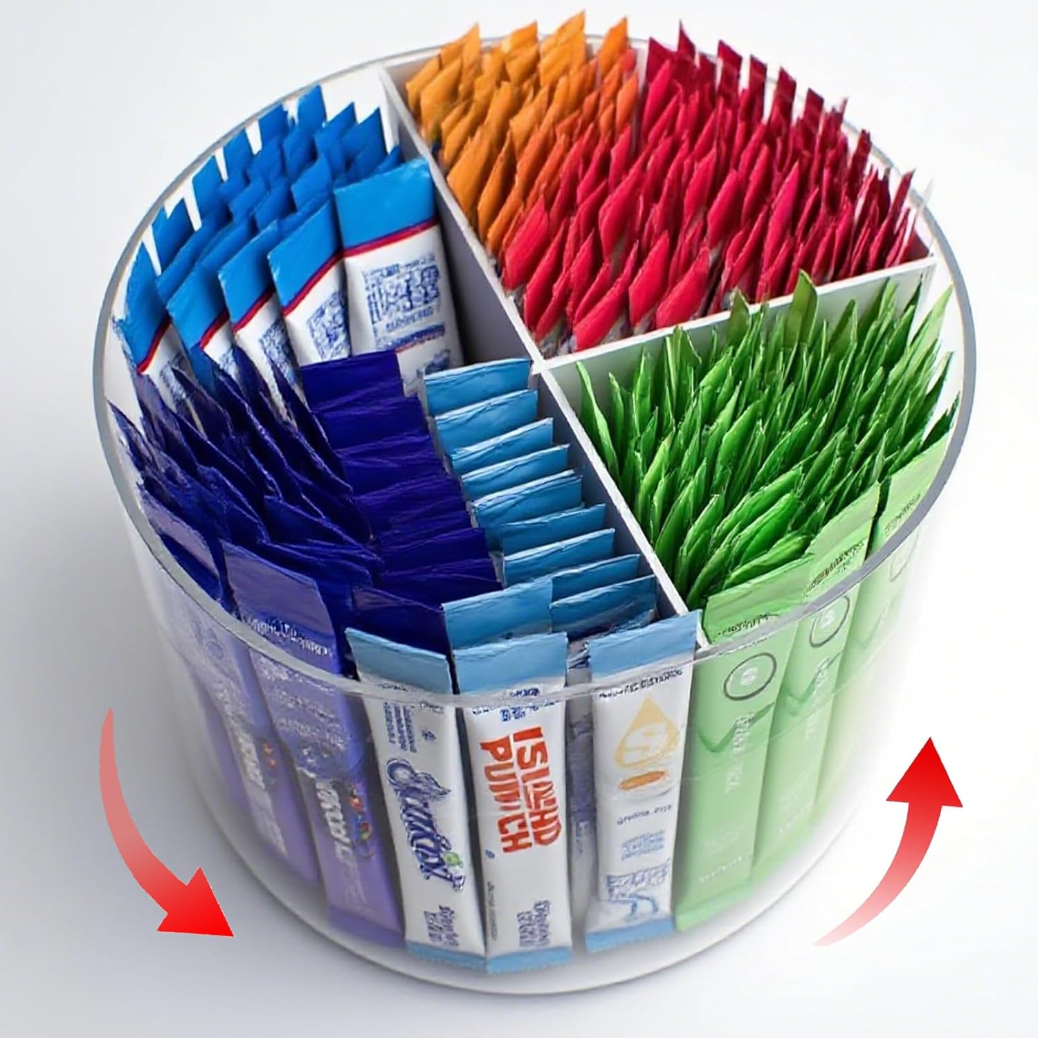 TIMVIEA 360° Spinning Drink Packet Organizer Clear 4-Section BPA-Free Plastic