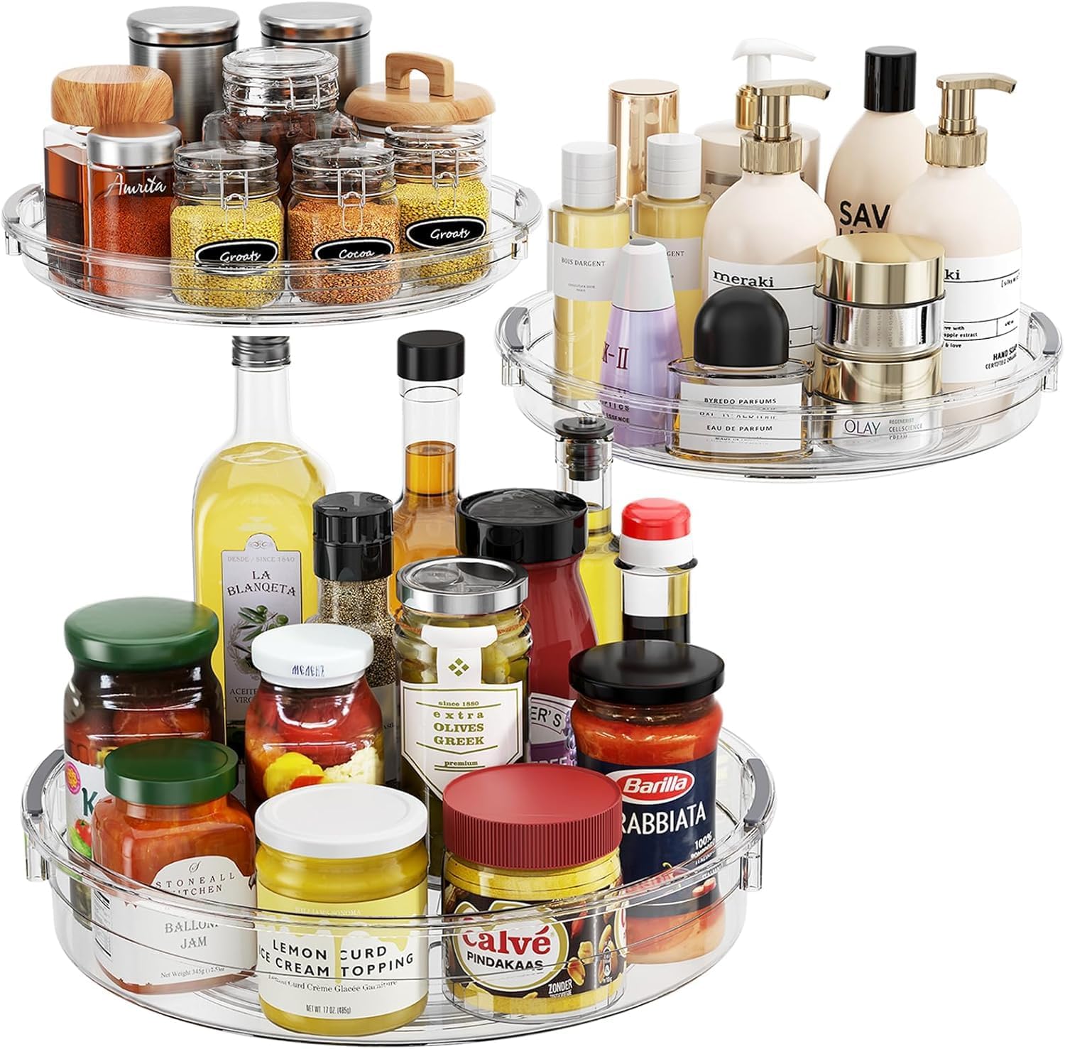 LAMU 3 Pack Lazy Susan Turntable Organizer Clear 9.25in 10.6in 12in