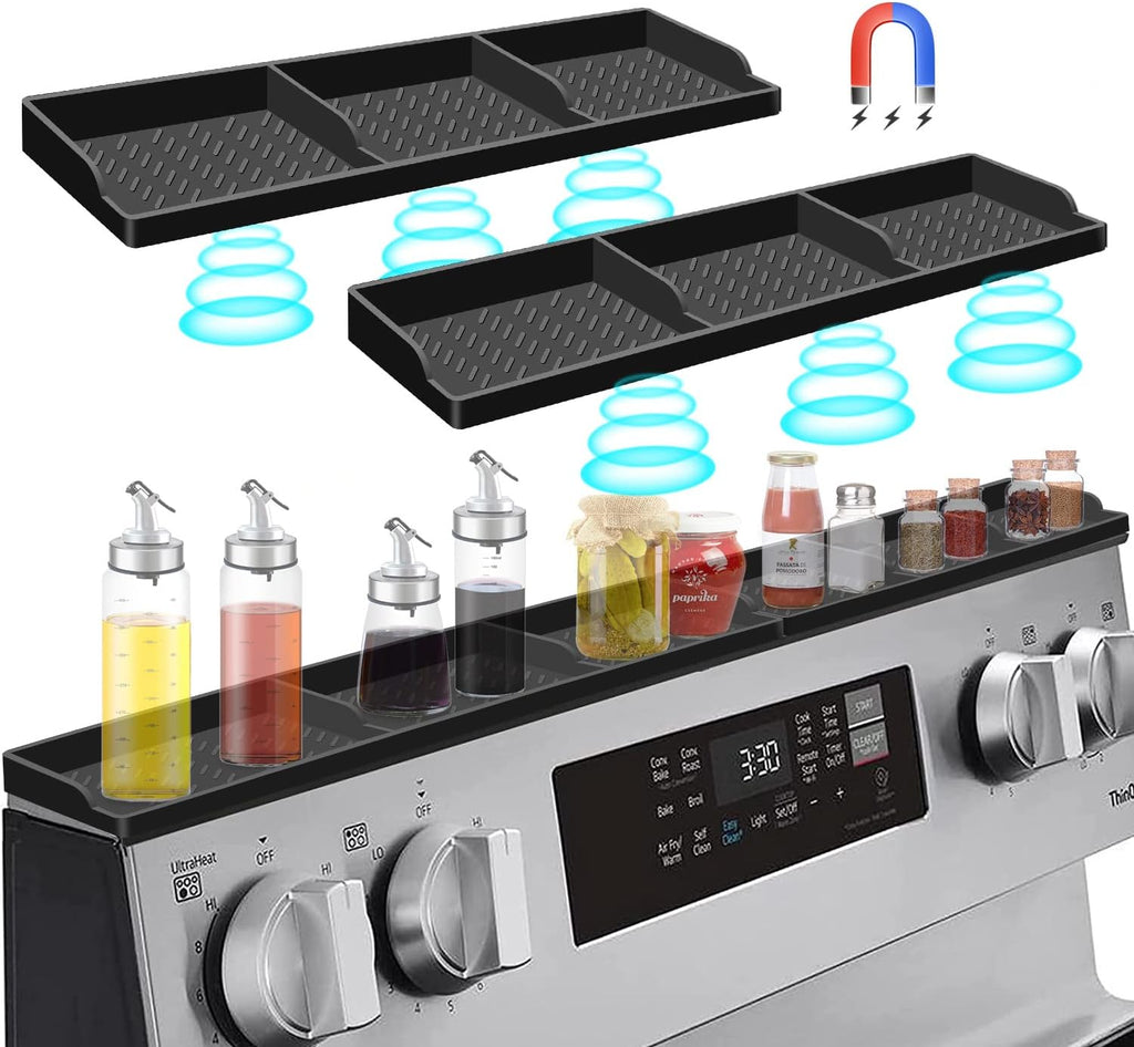 Hydream 30 Inch Magnetic Stove Shelf Silicone Spice Rack Black