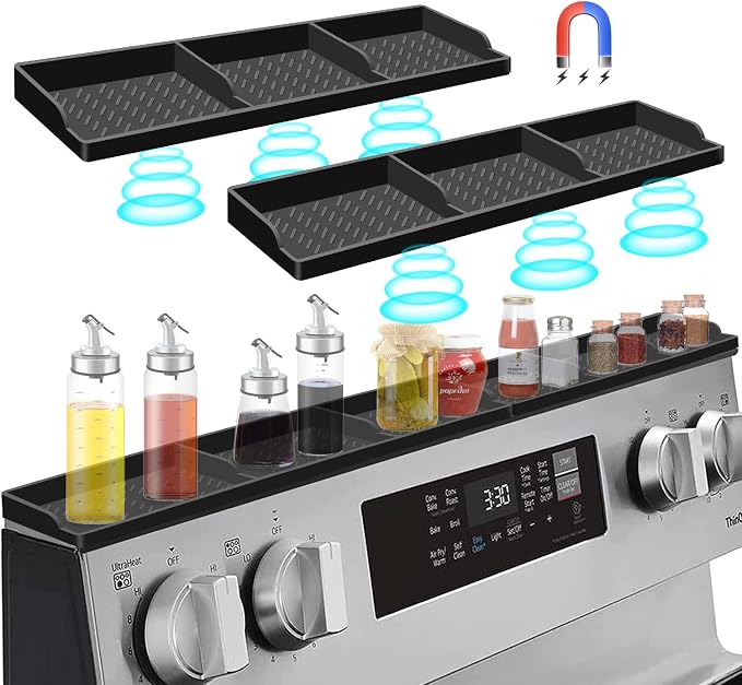 Hydream 30 Inch Magnetic Stove Shelf Silicone Spice Rack Black