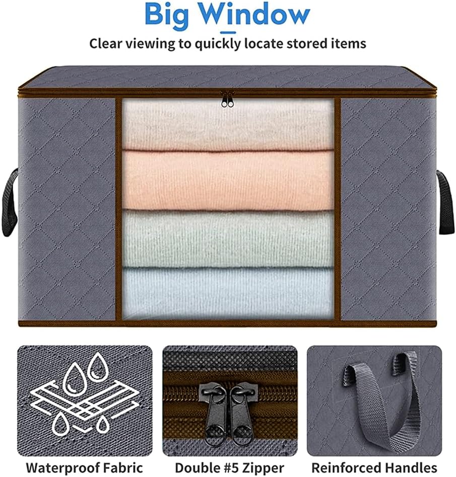 QHOHQ 90L Storage Bags 2 Pack Foldable Closet Organizer Containers Gray