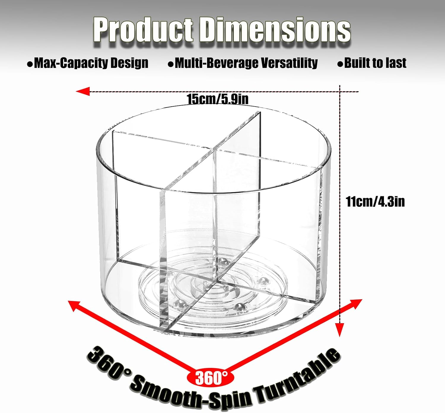 TIMVIEA 360° Spinning Drink Packet Organizer Clear 4-Section BPA-Free Plastic