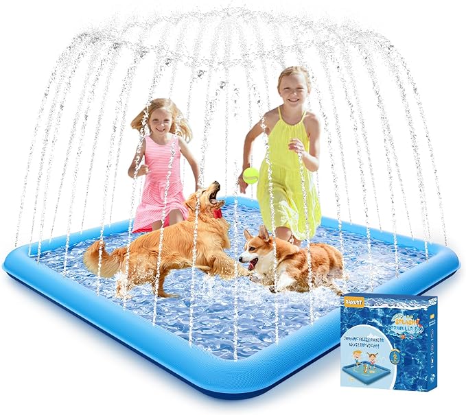 Raxurt Splash Pad 72in Non-Slip Sprinkler for Kids and Dogs Blue