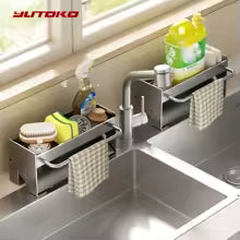 Kitchen Sink Stand Sponge Holder Dish Drainer Organizer Metal Auto-Draining