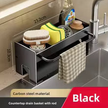 Kitchen Sink Stand Sponge Holder Dish Drainer Organizer Metal Auto-Draining