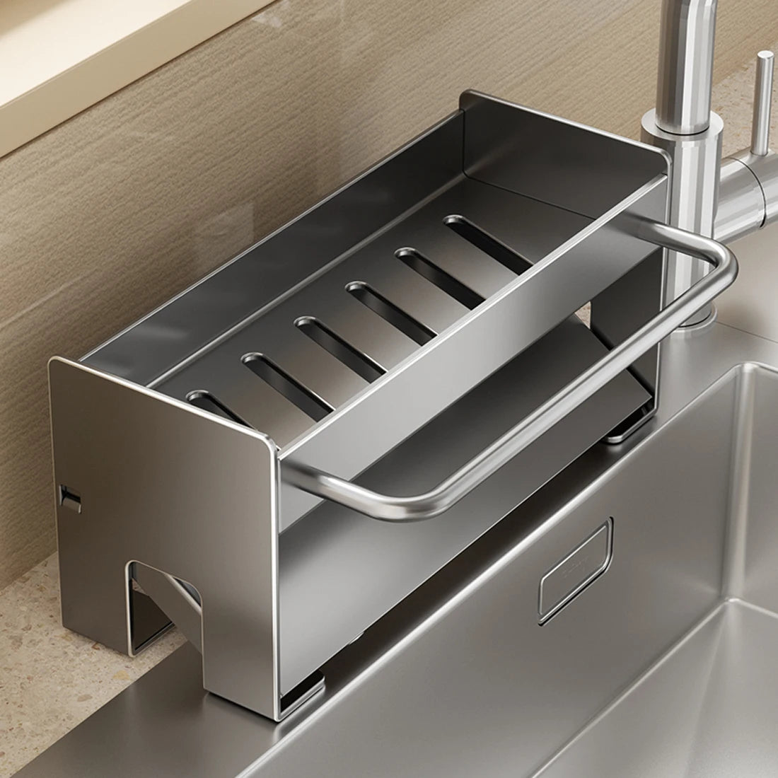 Kitchen Sink Stand Sponge Holder Dish Drainer Organizer Metal Auto-Draining