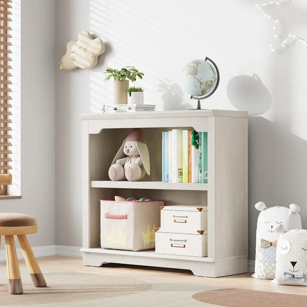 2 Tier Bookshelf 31.5" Wide Wooden Bookcase Anti-Bending Storage Organizer White