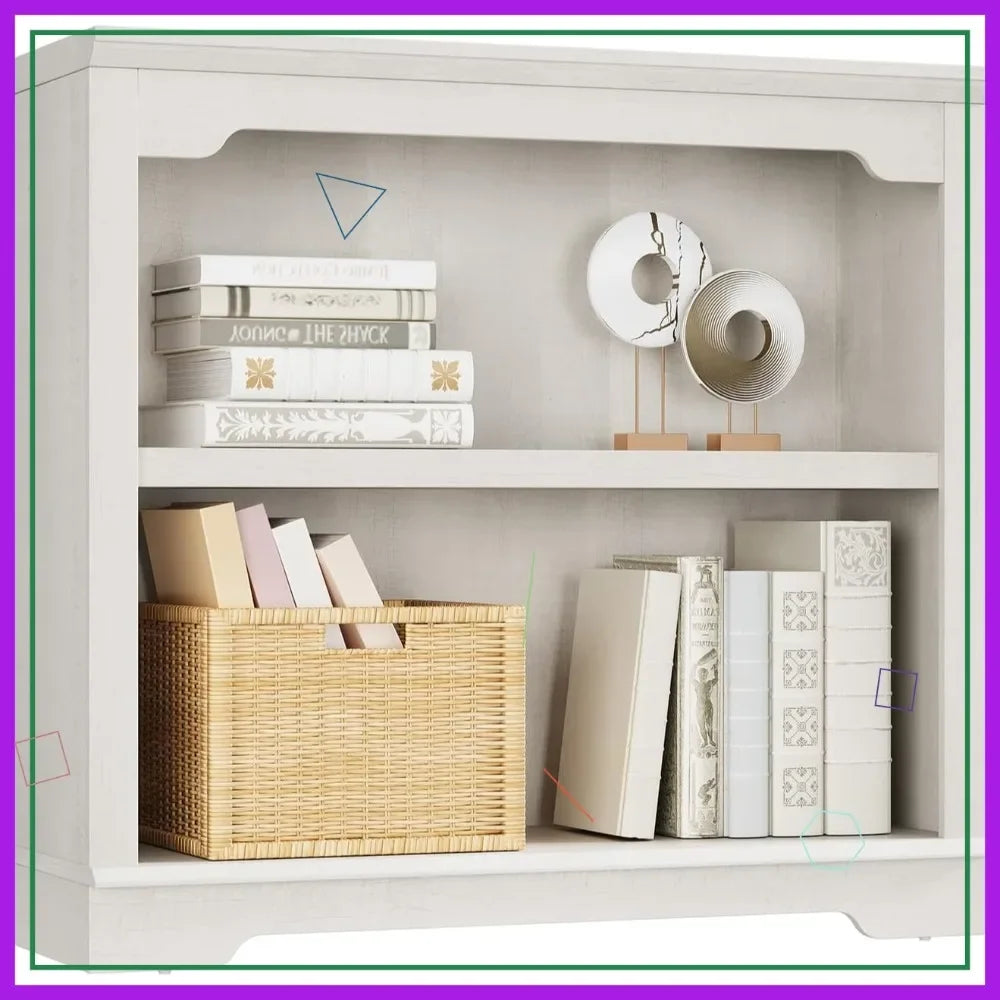 2 Tier Bookshelf 31.5" Wide Wooden Bookcase Anti-Bending Storage Organizer White