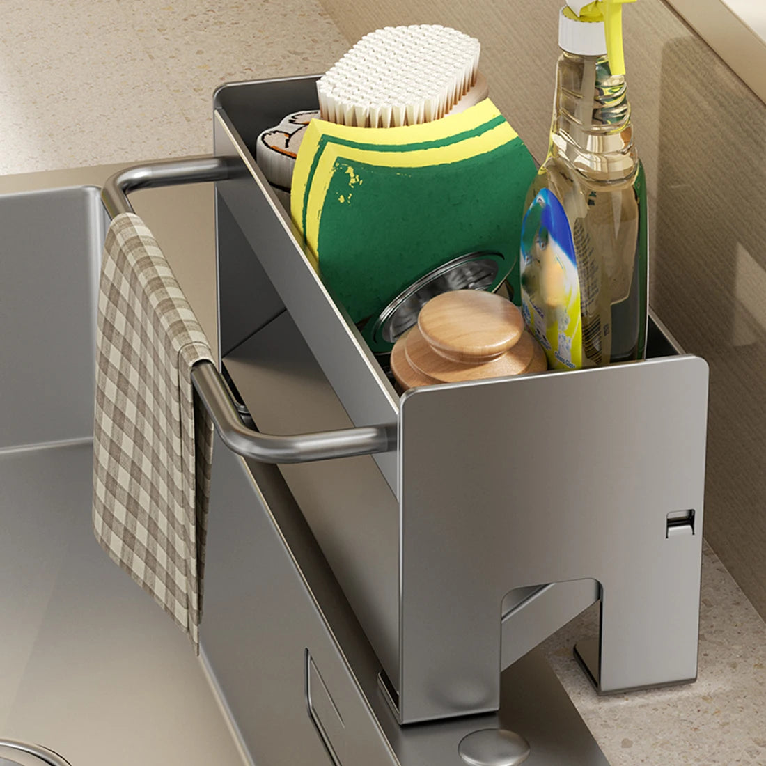 Kitchen Sink Stand Sponge Holder Dish Drainer Organizer Metal Auto-Draining