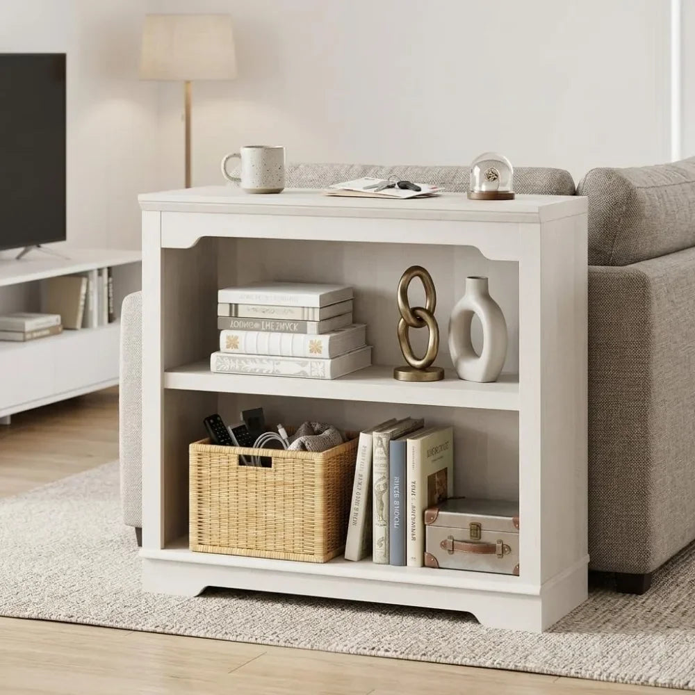 2 Tier Bookshelf 31.5" Wide Wooden Bookcase Anti-Bending Storage Organizer White