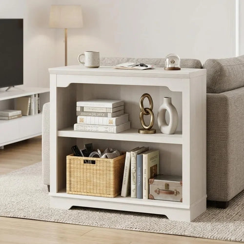 2 Tier Bookshelf 31.5" Wide Wooden Bookcase Anti-Bending Storage Organizer White