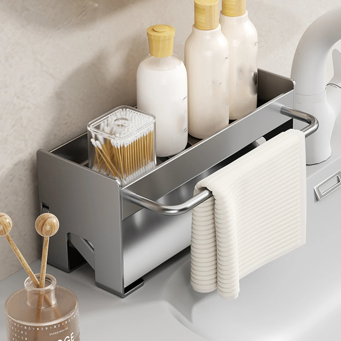 Kitchen Sink Stand Sponge Holder Dish Drainer Organizer Metal Auto-Draining